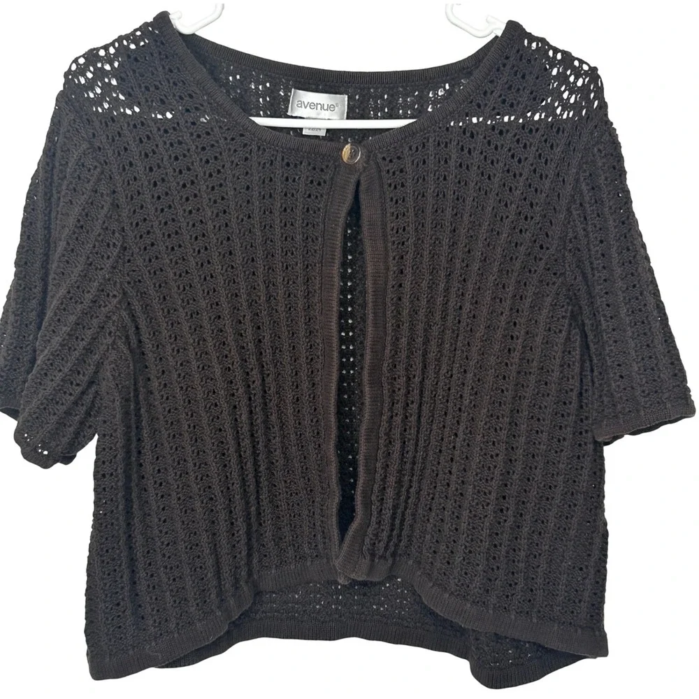 Avenue Brown Short-Sleeved Cardigan Single Button‎ Women's Size 22/24